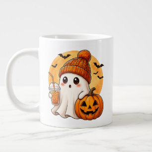 Grande Tasse Fantôme buvant un café glacé avec Halloween citrou