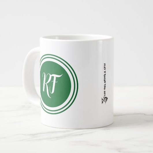 Grande Tasse Fathers Day Golf Dad Green Script Circle Monogram (Devant gauche)