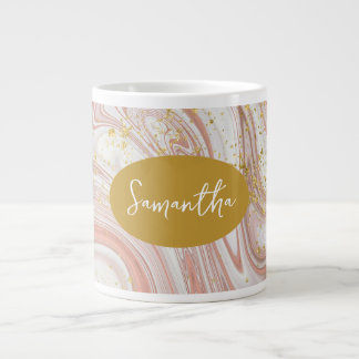 Grande Tasse Feminine Marbrée rose & or Nom personnalisé