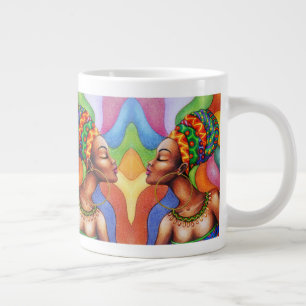 Grande Tasse Femme africaine avec cire tissu traditionnel