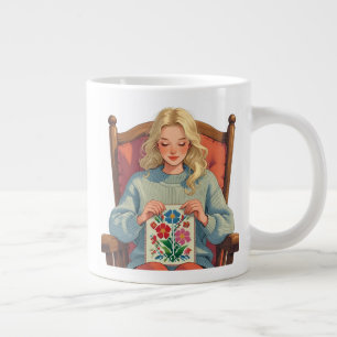 Grande Tasse Femme de broderie au point de croix - Amateur de l