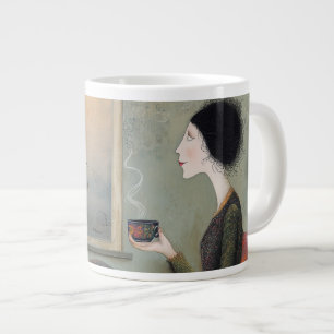 Grande Tasse Femme fantaisiste assise à la fenêtre tenant