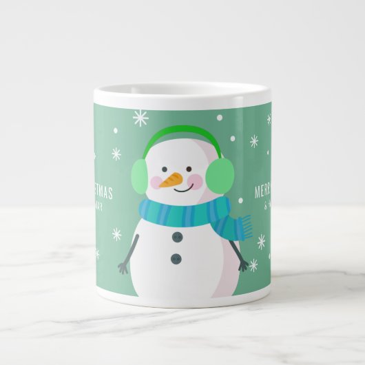 Grande Tasse Festif Snowman Snowflake Joyeux Noël Nouvel An (Devant)