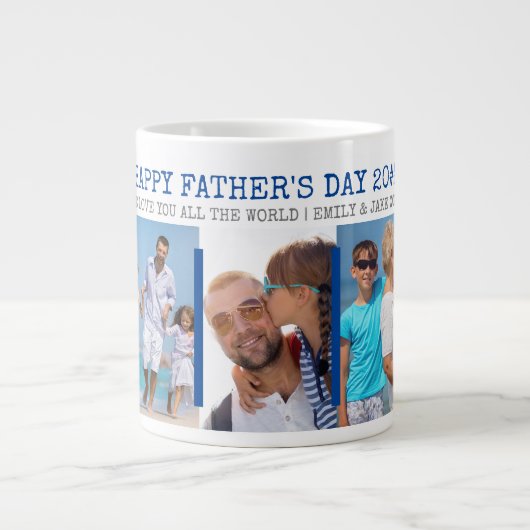 Grande Tasse Fête des pères Moderne 5 Photo Blue Grey (Devant)