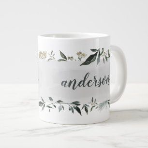 Grande Tasse Feuillage d'aquarelle de moutarde et d'olive perso