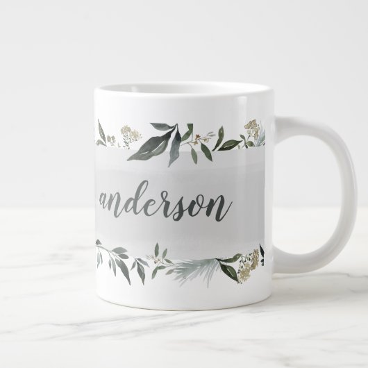 Grande Tasse Feuillage d'aquarelle de moutarde et d'olive perso (Droite)