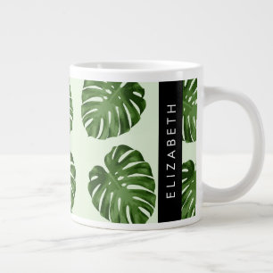 Grande Tasse Feuilles de palme, Motif tropical, Votre nom