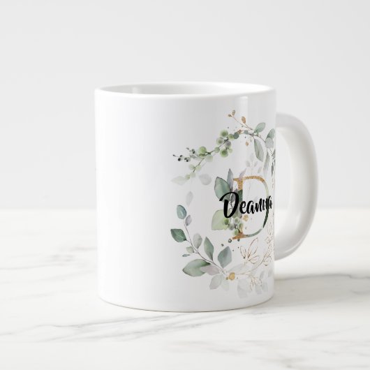 Grande Tasse Feuilles d'or de verdure Monogramme Nom initial "D (Devant droit)
