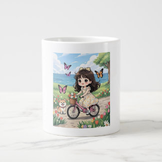 Grande Tasse Fille esthétique faisant du vélo dans un beau jard