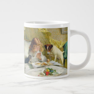 Grande Tasse Fille Vintage en prière avec Chat & Chien Art Susp