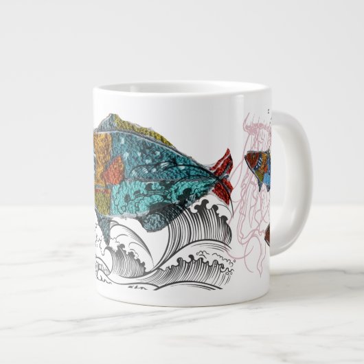 Grande Tasse fish design mug/needle punch design/elements (Devant droit)