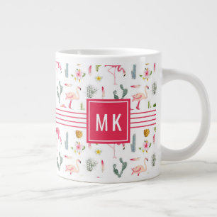 Grande Tasse Flamant rose Cactus Pineappus Hibiscus Motif