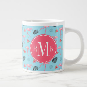 Grande Tasse Flamant rose tropical branché et Motif de pastèque
