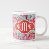 Grande Tasse Flamants roses aquarelles rassemblés| Monogramme (Droite)