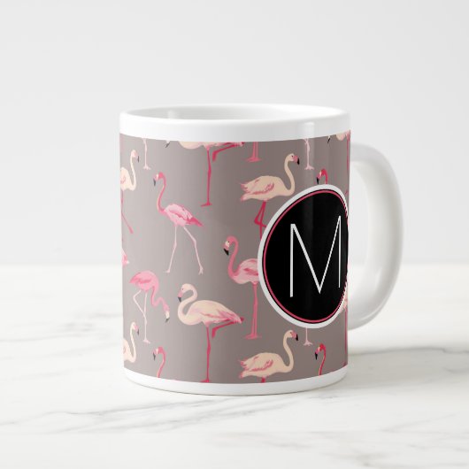 Grande Tasse Flamants roses rétro| Monogramme (Devant droit)