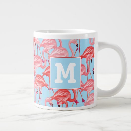 Grande Tasse Flamants roses rose Clair Sur Bleu| Ajouter votre (Droite)