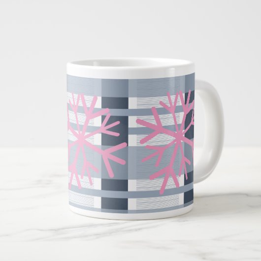 Grande Tasse Flèche de neige simple main tiré blanc rose plaid (Devant droit)