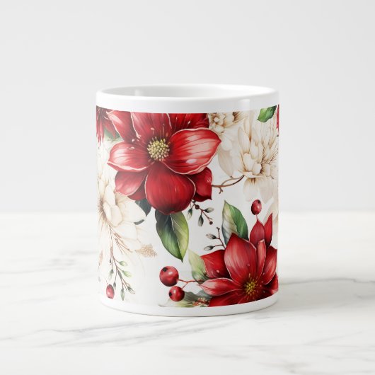 Grande Tasse Fleur de Noël Poinsettia Motif vert rouge (Devant)
