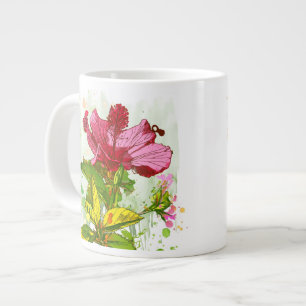 Grande Tasse Fleur d'Hibiscus - peinture à l'aquarelle