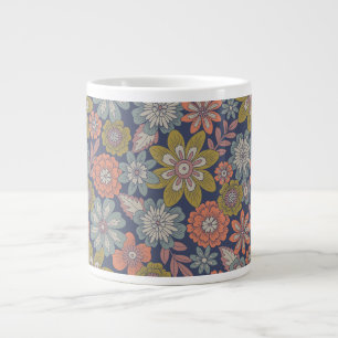Grande Tasse Fleur éclot et fleurit en corail, bleu et vert