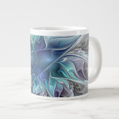 Grande Tasse Fleur fractale moderne abstraite avec du bleu (Devant droit)