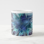 Grande Tasse Fleur fractale moderne abstraite avec du bleu (Devant)