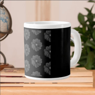 Grande Tasse Fleur illustrée en Motif gris-noir"