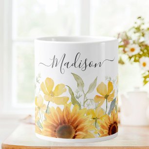 Grande Tasse Fleur jaune de tournesol de monogramme floral bota