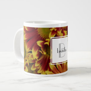 Grande Tasse Fleur personnalisée, marguerite jaune avec nom/ini