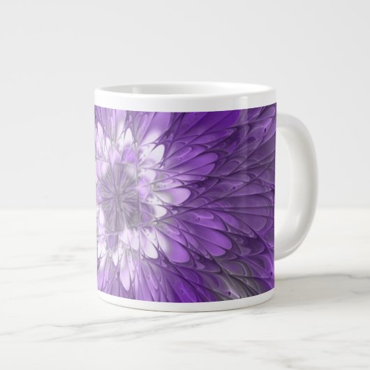 Grande Tasse Fleur psychédélique violette Abstraite Fractal Art (Devant droit)