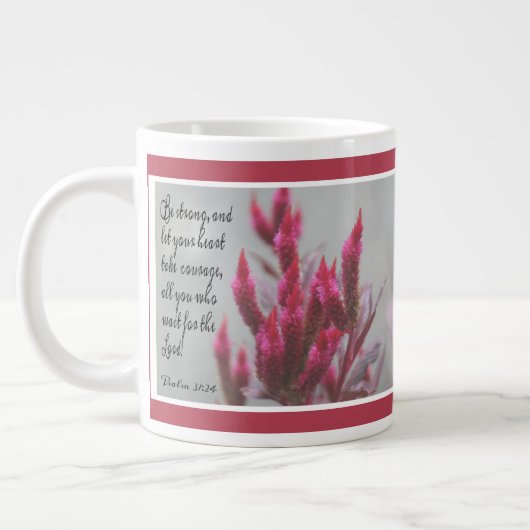 Grande Tasse Fleur rose, vers de Psaume 31:24 (Gauche)