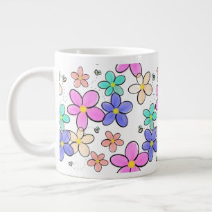 Grande Tasse fleurs arc-en-ciel colorées lumineuses abeilles bo