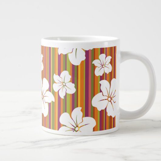Grande Tasse Fleurs blanches sur un arrière - plan rayé (Droite)