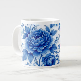 Grande Tasse Fleurs bleues délavées Roses Pivoines Bleu de coba