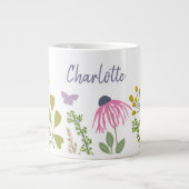 Grande Tasse Fleurs de jardin et papillons Nom personnalisé (Devant)