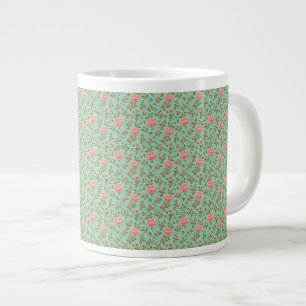 Grande Tasse Fleurs de rose rose Vintage Turquoise