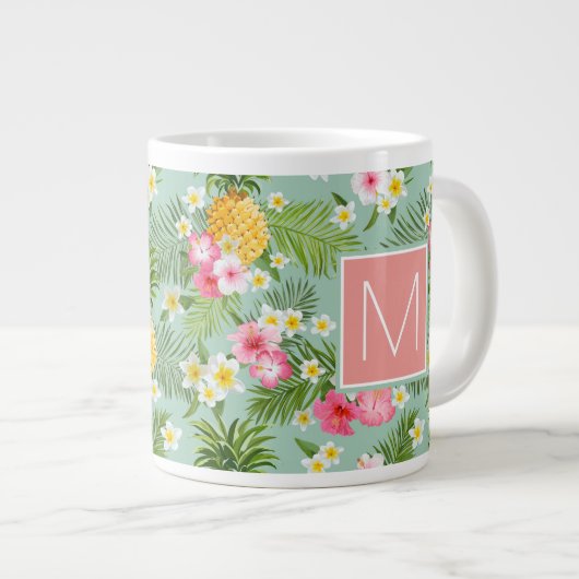 Grande Tasse Fleurs et ananas tropicaux| Ajouter votre premier (Devant droit)