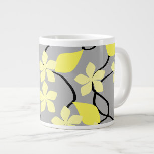 Grande Tasse Fleurs jaunes et gris. Modèle floral.