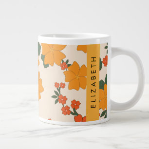 Grande Tasse Fleurs Oranges, Motif De Fleurs, Votre Nom