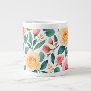 Grande Tasse Fleurs pastel dessin floral botanique vintage doux