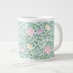 Grande Tasse Fleurs pastel douces sur fond bleu