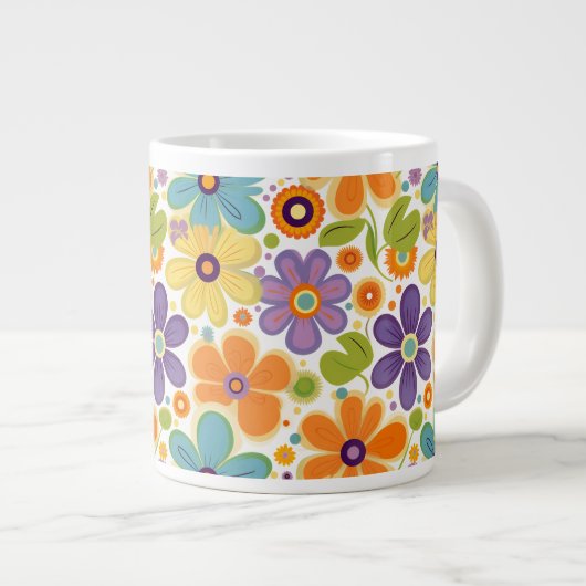 Grande Tasse Fleurs rétro Lilac orange et vert (Devant droit)