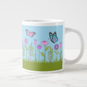 Grande Tasse Fleurs roses et papillon imprimés partout