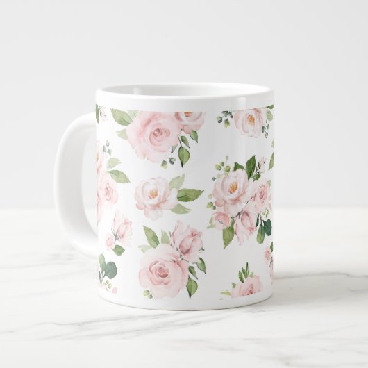 Grande Tasse Fleurs roses, Roses roses, Fleurs Aquarelles (Devant gauche)