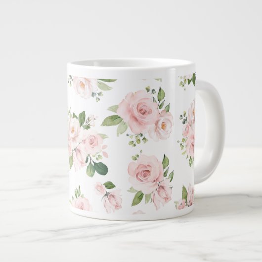 Grande Tasse Fleurs roses, Roses roses, Fleurs Aquarelles (Devant droit)