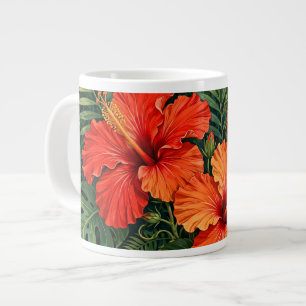 Grande Tasse Fleurs tropicales de jungle d'hibiscus orange luxu