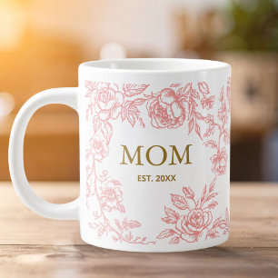 Grande Tasse Fleurs Vintage Toile De Jouy Rose Fête Des Mères 