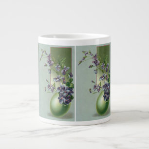 Grande Tasse Fleurs violettes fleuries vintage dans un œuf de P