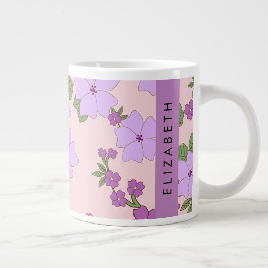 Grande Tasse Fleurs Violettes, Motif De Fleurs, Votre Nom (Droite)