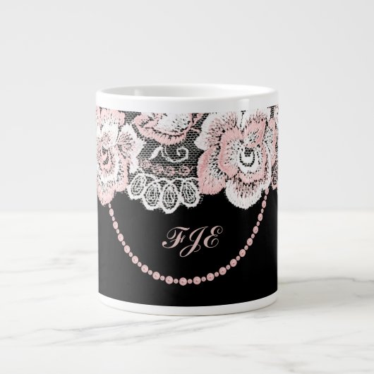 Grande Tasse Flirté et délicat Rose Rose Faux Dentelles et Perl (Devant)
